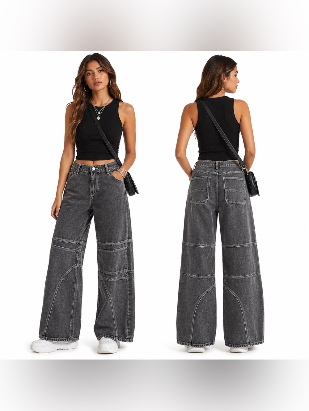 PTCL Ethikal Brand Black Washed Wide Leg Panel Jeans Size 28
